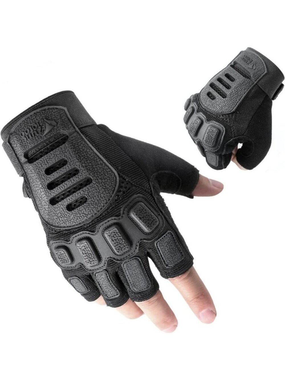 Tactical Fingerless Gloves for Men - TPR Impact Protection, Padded Leather Palm